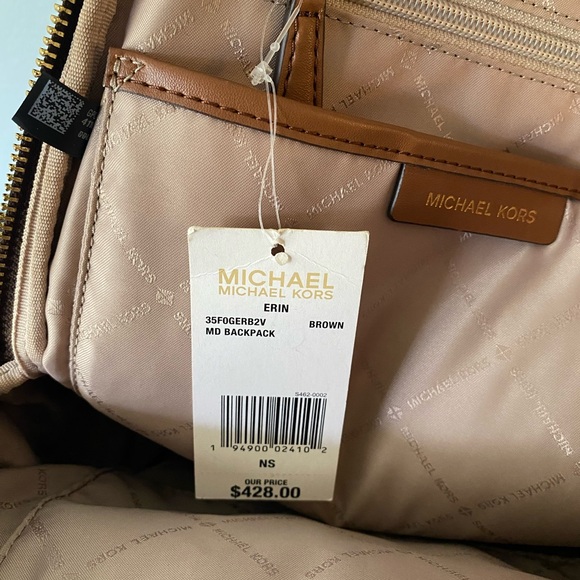 Michael Kors Erin Backpack Gold Studs and Brown Signature MK NWT main image 11